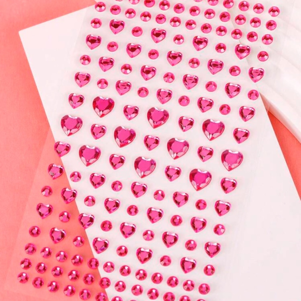 1pc Realistic 3D Red Heart Shaped Rhinestone Face Jewels Sticker, - Picture 3 of 3